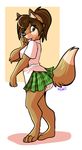  barefoot brown_fur brown_hair canine clothed clothing diaper embarrassed female fur hair kalida mammal shirt skirt solo 