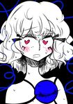  bad_id bad_pixiv_id black_background blush curly_hair drooling face heart heart-shaped_pupils komeiji_koishi no_hat no_headwear nude portrait short_hair simple_background solo south_(monookibako) symbol-shaped_pupils touhou wet 