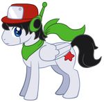  aviarei bandanna baseball_cap black_hair blue_eyes cave_story cutie_mark equine hair hat horse looking_at_viewer machine male mammal mechanical my_little_pony pegasus ponification pony quote_(cave_story) robot scarf solo video_games white_body wings 