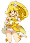  blonde_hair boots bow choker cure_peace double_v hair_flaps homing_(areya) kise_yayoi magical_girl panties ponytail precure skirt smile_precure! solo tiara underwear v white_background white_panties yellow yellow_bow yellow_eyes yellow_skirt 
