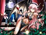  alcohol bad_id bad_pixiv_id boots breasts cleavage closed_eyes cup drinking_glass garter_belt horns kuromayu large_breasts long_hair megurine_luka navel pink_hair pointy_ears solo tail thighhighs vocaloid wine wine_glass 