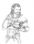  black_and_white grentain half-orc male monochrome orc plain_background tusks weapon white_background 