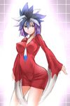  hair_ornament kuzuryuu_amane megami_ibunroku_devil_survivor purple_eyes purple_hair red_skirt segami_daisuke short_hair skirt sleeves_past_wrists smile solo 