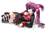  bow little_busters! otoki_raku panties pink_bow saigusa_haruka solo striped striped_panties thighhighs underwear 