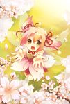  :d cherry_blossoms dress fairy fairy_wings flower grass happy multicolored_hair open_mouth original outstretched_arms outstretched_hand personification petals pink_hair short_hair smile solo spring_(season) tachitsu_teto twintails two-tone_hair wings yellow_eyes 