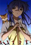  apron artist_request cat clannad sagara_misae sleeves_rolled_up solo stick 