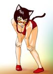  animal_ears bell bell_collar breasts cat_ears cleavage collar glasses large_breasts one-piece_swimsuit original solo swimsuit tail ueyama_michirou yellow_eyes 