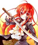 ahoge colored_pencil_(medium) katana long_hair marker_(medium) red_eyes red_hair shakugan_no_shana shana shikishi solo sword tachitsu_teto traditional_media weapon 