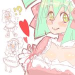  1boy 1girl :o =_= ^_^ bad_anatomy bad_id bad_pixiv_id blush bow chibi choker closed_eyes crossdressing dress green_hair hair_bow hairband heart kuchibashi lolita_hairband long_hair lowres lua luca_(yuu-gi-ou) o_o open_mouth otoko_no_ko ponytail ribbon short_hair short_twintails sketch smile surprised tears twintails yellow_eyes yuu-gi-ou yuu-gi-ou_5d's 