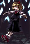  blonde_hair hair_ribbon hirosato necktie open_mouth outstretched_arms red_eyes ribbon rumia short_hair solo spread_arms touhou 