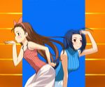  a1 bare_shoulders bow camisole hair_bow idolmaster idolmaster_(classic) idolmaster_1 minase_iori miura_azusa motion_blur multiple_girls pink_bow skirt sleeveless sleeveless_turtleneck turtleneck 