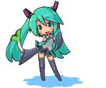  animated animated_gif aqua_hair aqua_neckwear blush_stickers chibi dancing detached_sleeves hatsune_miku long_hair lowres necktie shigatake simple_background solo spring_onion thighhighs twintails very_long_hair vocaloid zettai_ryouiki 