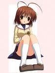  aikawa_touma antenna_hair clannad furukawa_nagisa hikarizaka_private_high_school_uniform kneehighs school_uniform shoes socks solo 