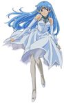  absurdres blue_hair detached_sleeves dress full_body highres lafiel long_hair pantyhose pointy_ears seikai_no_senki smile solo transparent_background vector_trace 