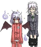  albino bad_id bad_pixiv_id bat_wings black_legwear closed_eyes izayoi_sakuya lowres mikoto_nori multiple_girls pantyhose red_eyes remilia_scarlet touhou white_hair wings 