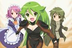  breasts cleavage green_eyes green_hair johan long_hair maid medium_breasts multiple_girls parody pheles piku pink_hair red_eyes shakugan_no_shana short_hair suzumiya_haruhi_no_yuuutsu third-party_edit wilhelmina_carmel 