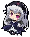  1girl chibi chibi_only dress frills hairband imageboard_desourced long_hair looking_at_viewer lowres no_nose non-web_source pac-man_eyes parted_lips purple_eyes rozen_maiden simple_background smile solo suigintou suntail 