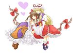  bad_id bad_pixiv_id blonde_hair blush eyes gap hakurei_reimu hat heart hug long_hair multiple_girls nugaa ribbon touhou yakumo_yukari 