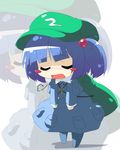  backpack bag blue_hair blush_stickers chibi hair_bobbles hair_ornament hat kawashiro_nitori key oka_(bananashoe) short_hair sigh solo touhou two_side_up zoom_layer 