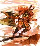 absurdres armor axe highres horns male_focus red sengoku_basara solo takeda_shingen_(sengoku_basara) tsuchibayashi_makoto warrior weapon 
