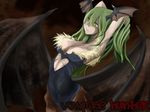  bat_wings breasts cleavage demon_girl green_hair head_wings large_breasts long_hair morrigan_aensland pantyhose ribs solo tansuke vampire_(game) wings yellow_eyes 