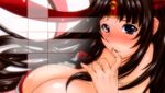  bandana black_hair blue_eyes blush breasts headband playstation_portable psp psp_wallpaper queen&#039;s_blade queen's_blade tomoe 