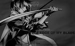  dogs:_bullets_&amp;_carnage fingerless_gloves fuyumine_naoto gloves greyscale highres miwa_shirou monochrome solo sword wallpaper weapon 