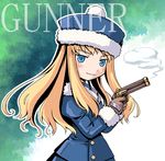  artist_request blonde_hair gun gunner handgun hat long_hair lowres sekaiju_no_meikyuu solo weapon 