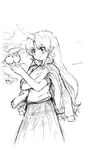  apple food fruit greyscale horn hoshiguma_yuugi monochrome randou sketch solo touhou 