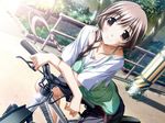  ashita_no_kimi_to_au_tame_ni bicycle braid brown_eyes brown_hair day game_cg ground_vehicle kurashima_tomoyasu mountain_bicycle nanami_mina outdoors road smile solo 