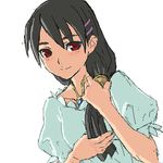 adjusting_hair black_hair copyright_request hair_ornament hairclip hands jewelry long_hair lowres necklace oekaki red_eyes shimano_natsume smile solo 