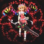  absurdres ascot blonde_hair bow chainsaw crystal flandre_scarlet hat hat_bow highres ichiman_nisen_yen open_mouth puffy_sleeves red_eyes short_hair short_sleeves side_ponytail solo touhou wings 