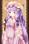  blush book bow crescent hair_bow hat long_hair long_sleeves patchouli_knowledge purple_eyes purple_hair solo sugiyuu touhou 