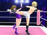  #13 animal_ears arena battle blond blonde_hair blue_eyes blush boots brown_hair cat_ears dodge domination femdom fighting humiliation kick kicking malesub mask smile smirk sumire_(#13) syemi_(#13) wrestling wrestling_ring 