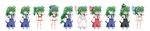  ^_^ alternate_color bikini blush bow breasts cleavage closed_eyes cosplay crescent cross detached_sleeves embarrassed flower frog_hair_ornament front-tie_top full_body green_hair hair_bow hair_flower hair_ornament hair_tubes hakurei_reimu hakurei_reimu_(cosplay) hat highres kochiya_sanae long_hair long_image lunasa_prismriver lunasa_prismriver_(cosplay) medium_breasts multiple_persona open_mouth osashin_(osada) ponytail red_bikini short_hair side-tie_bikini skirt smile snake swimsuit touhou transparent_background white_bikini white_sleeves white_swimsuit wide_image yagokoro yagokoro_eirin yagokoro_eirin_(cosplay) yellow_eyes 