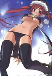 1girl airi airi_(queen's_blade) bra breasts christmas female gloves hat official_art panties queen&#039;s_blade queen's_blade red_hair scythe solo stockings twintails underwear weapon 