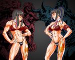  abs armband aura belphegor black_hair breasts covered_nipples demon detached_collar dynamite-kit large_breasts lucifer multiple_girls muscle muscular_female necktie panties pointing pointing_at_self red_eyes side_ponytail sidelocks stakes_of_purgatory tattoo thong umineko_no_naku_koro_ni underwear 