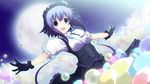  :d aoki_lapis black_gloves blue_eyes blue_hair dress full_moon gem gloves gothic_lolita lolita_fashion long_hair maid_headdress moon open_mouth outstretched_arm smile solo twintails vocaloid yuzuki_kei 