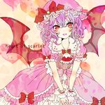  ascot bad_id bad_pixiv_id bat_wings bow dress english frills hat hat_bow heart purple_hair red_eyes remilia_scarlet short_sleeves slit_pupils solo touhou wings wrist_cuffs yutsumoe 