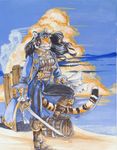  black_fur black_hair desert feline female fur hair heather_bruton long_hair mammal melee_weapon orange_fur pirate solo steampunk stripes tiger tiger_stripes white_fur 