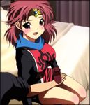  bed blush breasts dragon_quest dragon_quest_dai_no_daibouken highres maam pink_eyes pink_hair short_hair yadokari_genpachirou 