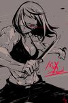  eyepatch glowing jormungand knife muscle muscular_female pants sasetsu short_hair sofia_valmer solo spot_color tank_top weapon 