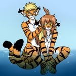  aggrobadger bath bathing cat feline female leoian male man tiger twokinds 