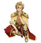  archer_(fate/prototype) armor bangle blonde_hair bracelet chibibro colorfag colorized earrings fate/prototype fate_(series) faulds greaves highres jewelry male_focus pauldrons red_eyes shirtless 