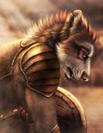  armor darkicewolf ear_piercing gladiator kneeling male piercing portrait scar solo vaermina vaerminas warrior 