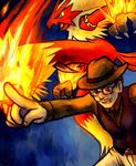  black_eyes blaziken blue_eyes fire hat haychel human male mammal nintendo pok&#233;mon pok&eacute;mon red_body video_games 