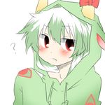  blush bow cosplay ex-keine fang green_hair horns kamishirasawa_keine kigurumi long_hair lowres rebecca_(keinelove) red_eyes solo touhou 