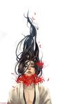  black_hair brown_eyes character_request flower lips long_hair male_focus mask phong_anh solo spider_lily watermark yan_gui 