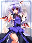  :o blue_hair blush book dress head_wings highres horns liya looking_at_viewer open_mouth pointing pointing_at_viewer red_eyes short_hair silver_hair single_head_wing solo tokiko_(touhou) touhou wings 