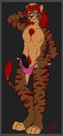 &dagger; border cat chest cross dressing erection eyewear feline front_view genital_piercing glasses hair head looking_at_viewer male mammal penis penis_piercing piercing plain_background precum red_hair sinto solo tiger topless 